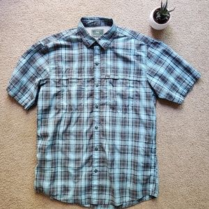 SALE! Blue gray plaid short sleeve botton down